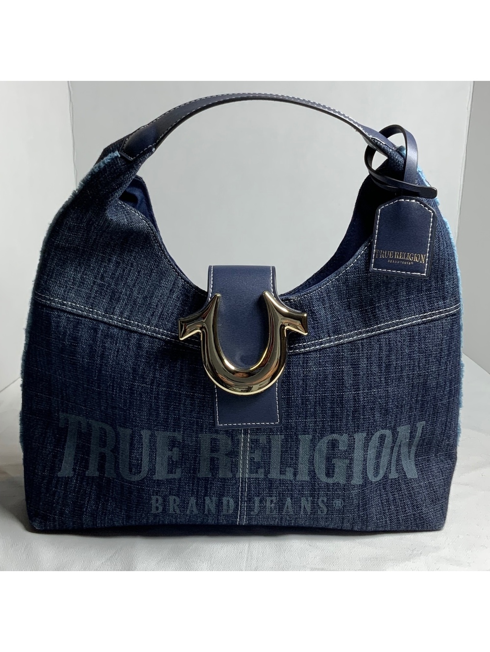 True Religion Frayed Denim Hobo Shoulder Bag